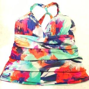 La Blanca Multicolor Shirred Tankini Bikini Top